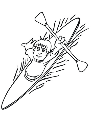 Boy Floating On Kayak Coloring Page